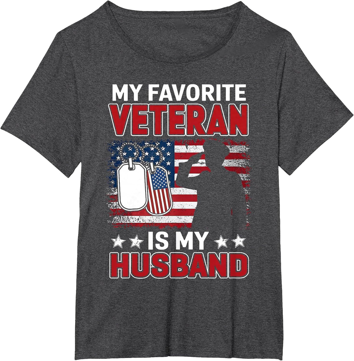 My Favorite Veteran is My Husband USA Flag Veterans Day T-Shirt - Dark Heather Grey