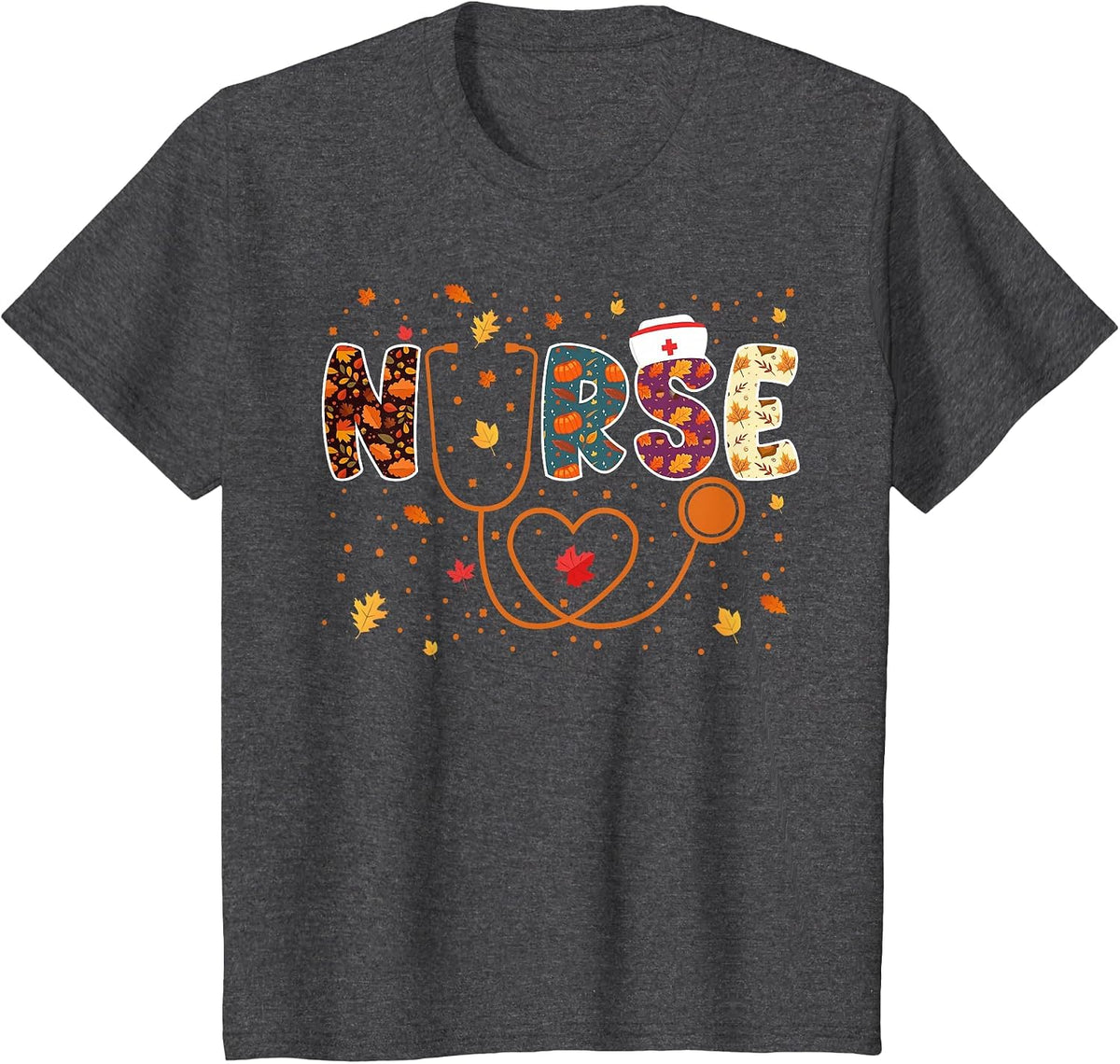 Nursing Thanksgiving Day Stethoscope Fall Nurse Costume T-Shirt - Dark Heather Grey