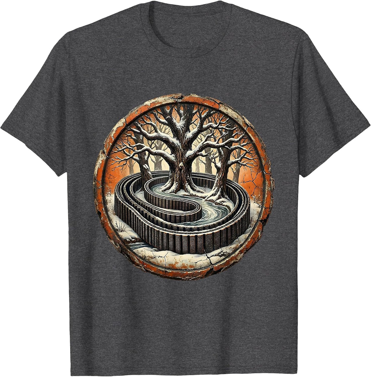 Valley Forge Automotive Serpentine Belt Winter Art T-Shirt - Dark Heather Grey