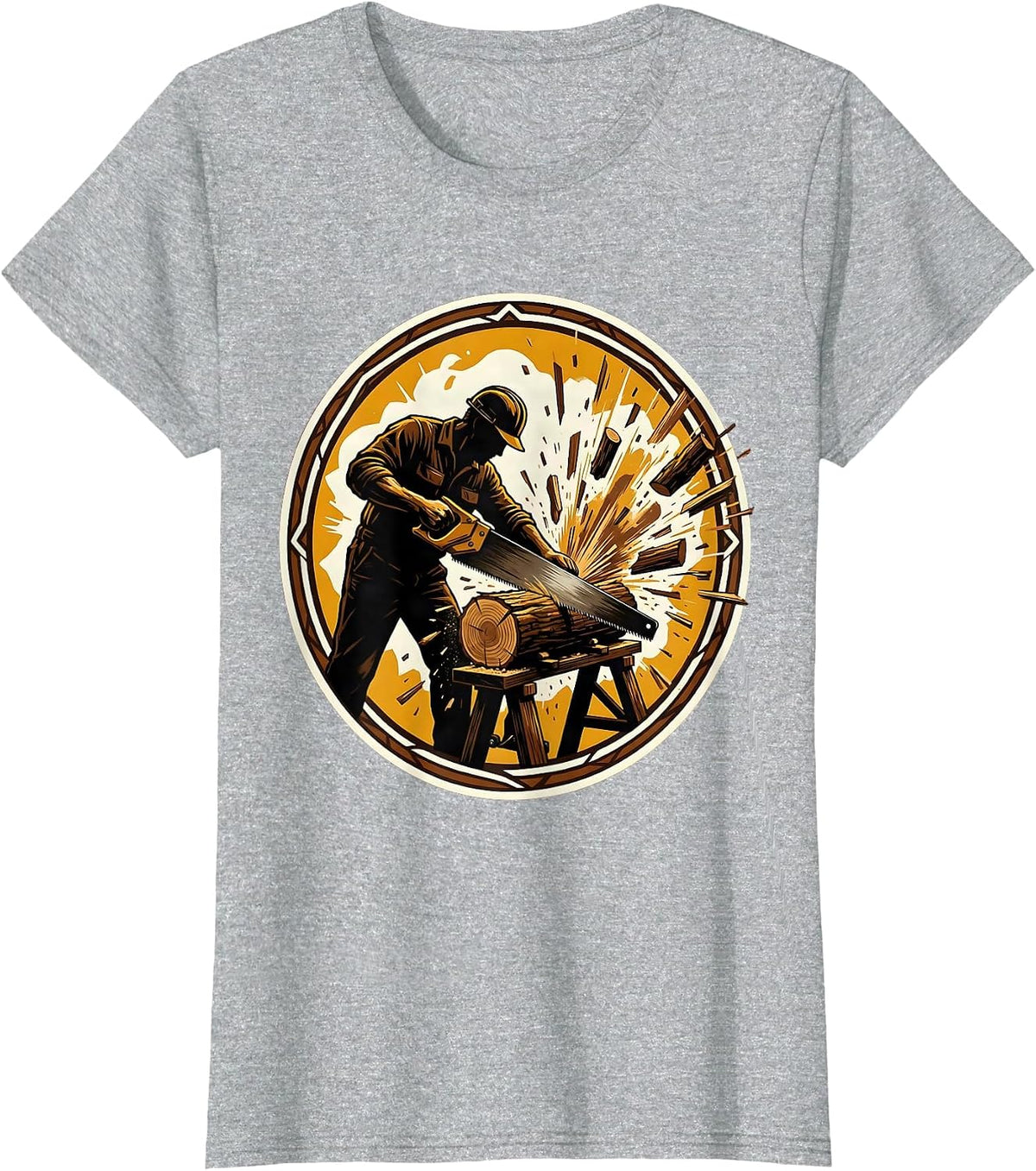 Labor Day Carpenter Sawing Wood Graphic Tee T-Shirt - Heather Grey