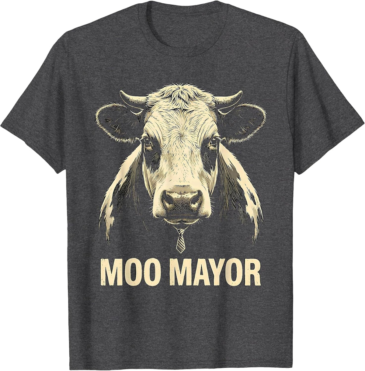 Moo Mayor Funny Cow Farm Animal Lover Humor T-Shirt - Dark Heather Grey