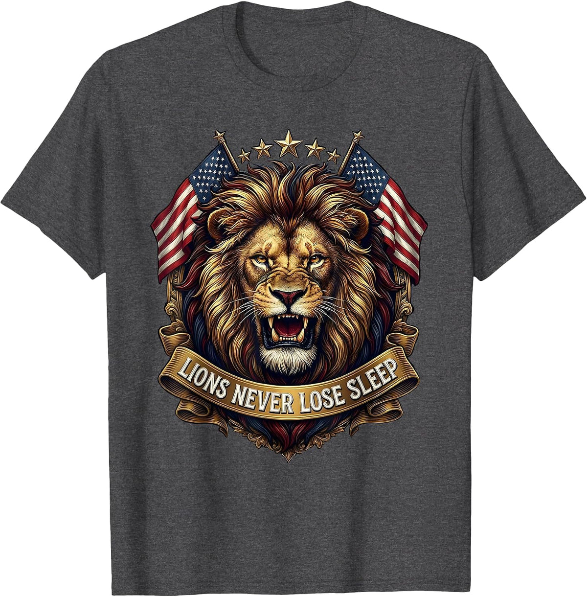 Lions Never Lose Sleep Bold Graphic Design T-Shirt - Dark Heather Grey