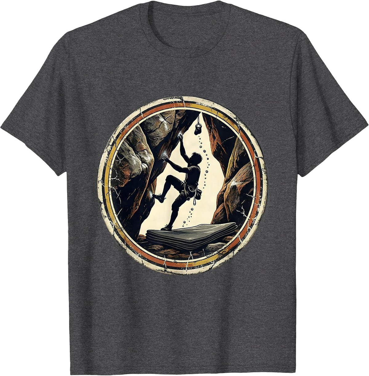 Climbing Bouldering Distressed Rock Climber Humor T-Shirt - Dark Heather Grey