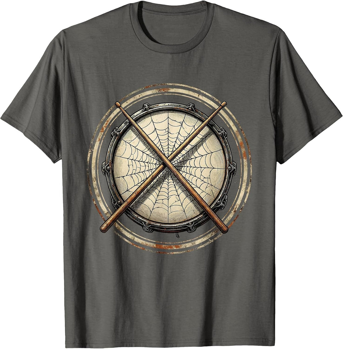 Men's Crossed Drumsticks Cracked Snare Drum Rock Graphic T-Shirt - Asphalt Grey