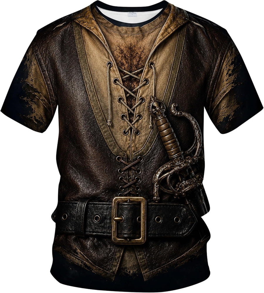 Blissboy Funny Cosplay Graphic T-Shirt Novelty Short Sleeve Crewneck Shirt - Brown
