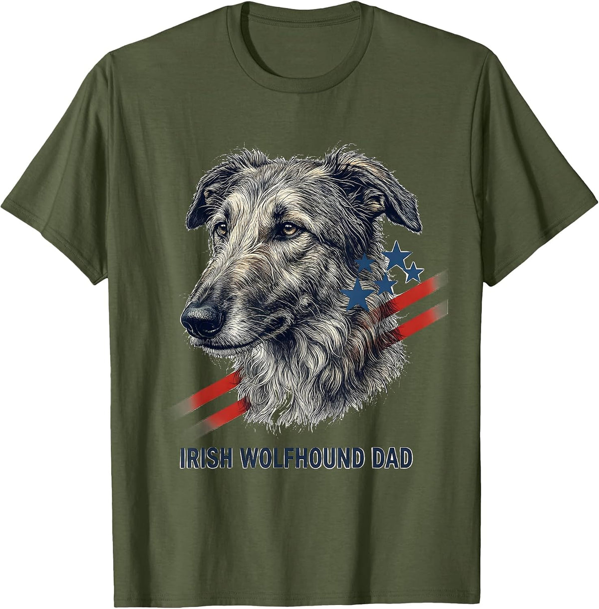 Irish Wolfhound Dad Patriotic Dog Breed Pride 4th Of July T-Shirt - Olive Green