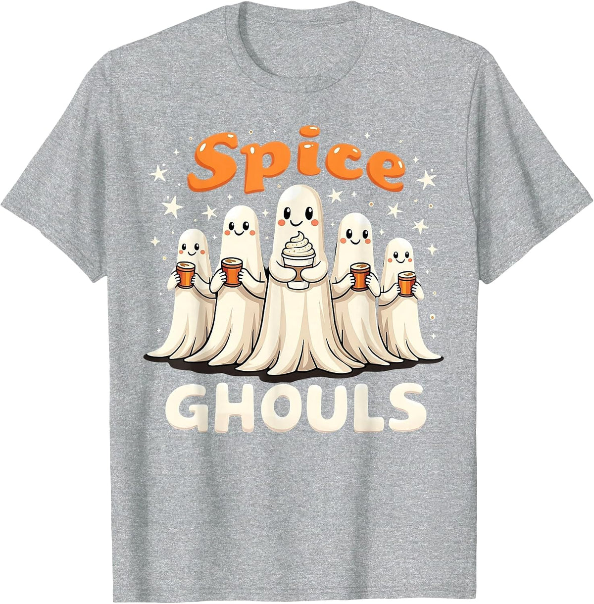 Spice Ghouls Funny Halloween Ghost Pumpkin Women Graphic T-Shirt - Heather Grey
