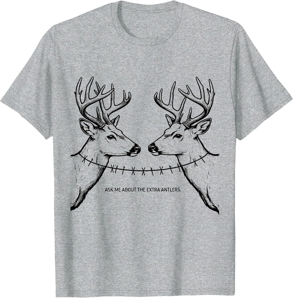 Men's Ask Me About The Extra Antlers Funny Deer Hunter Christmas T-Shirt - Heather Grey