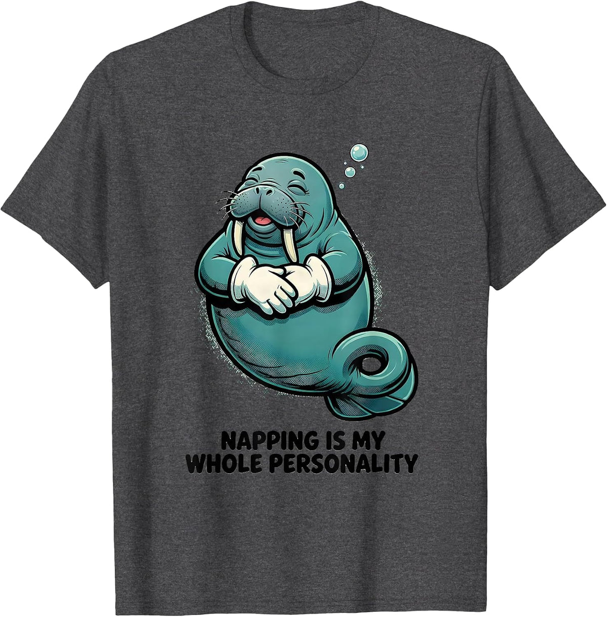 Men's Napping Is My Whole Personality Funny Manatee Sea Animal T-Shirt - Dark Heather Grey