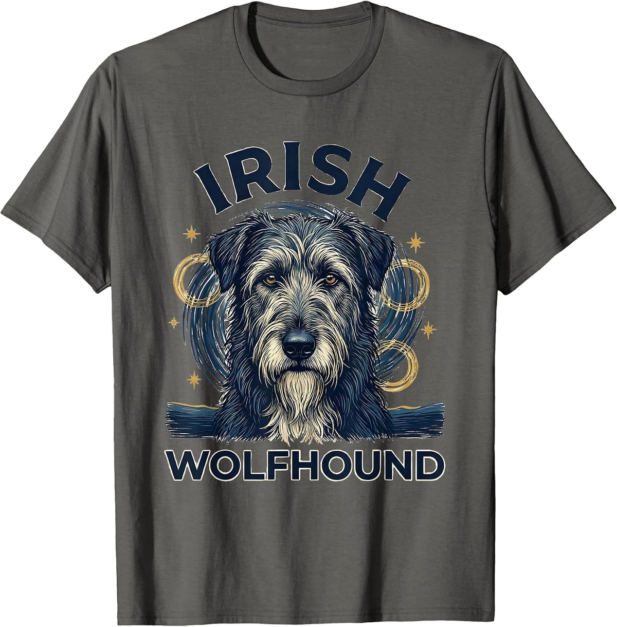Men's Irish Wolfhound Van Gogh Style Starry Night Dog Breed T-Shirt - Asphalt Grey