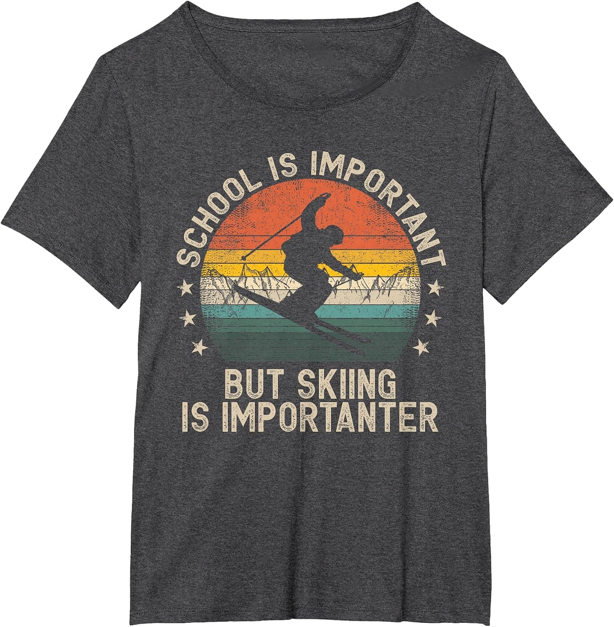 School is Important But Skiing is Importanter Ski Skier T-Shirt - Dark Heather Grey