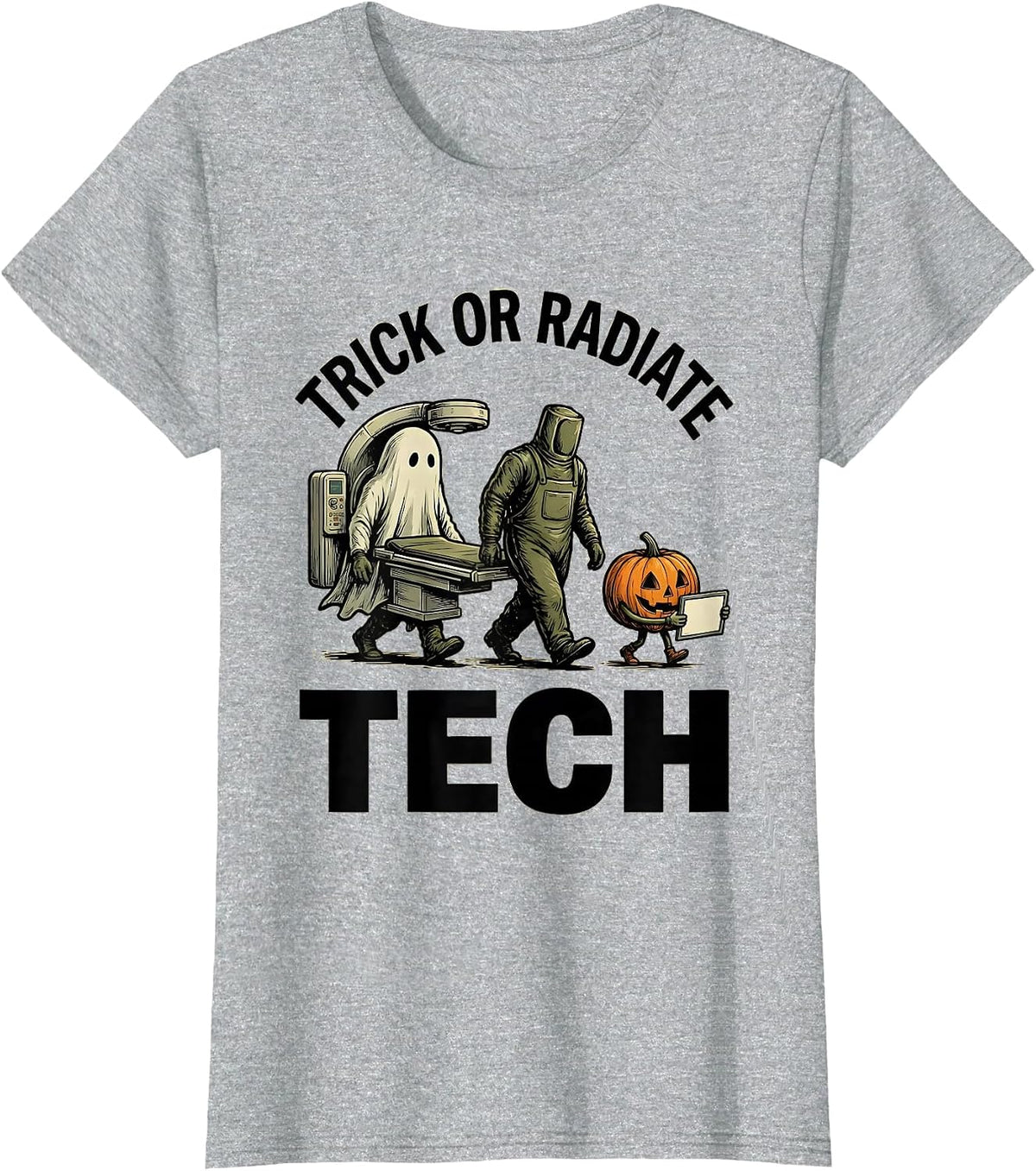Trick Or Radiate Tech Funny Radiology Tech Halloween Humor T-Shirt - Heather Grey