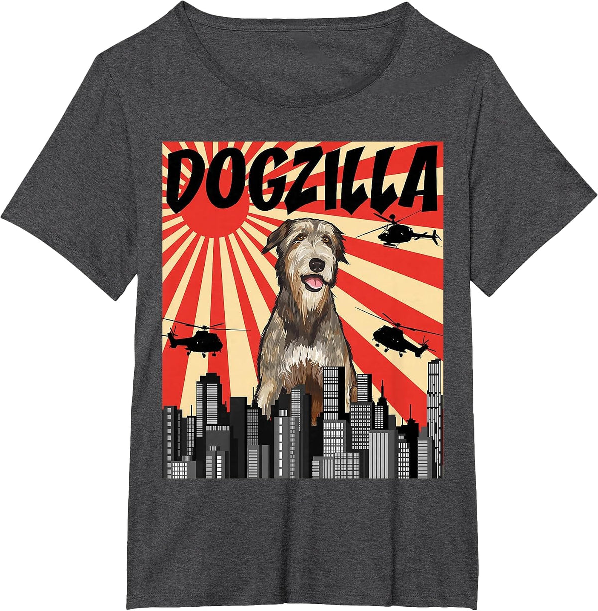 Funny Retro Japanese Dogzilla Irish Wolfhound T-Shirt - Dark Heather Grey