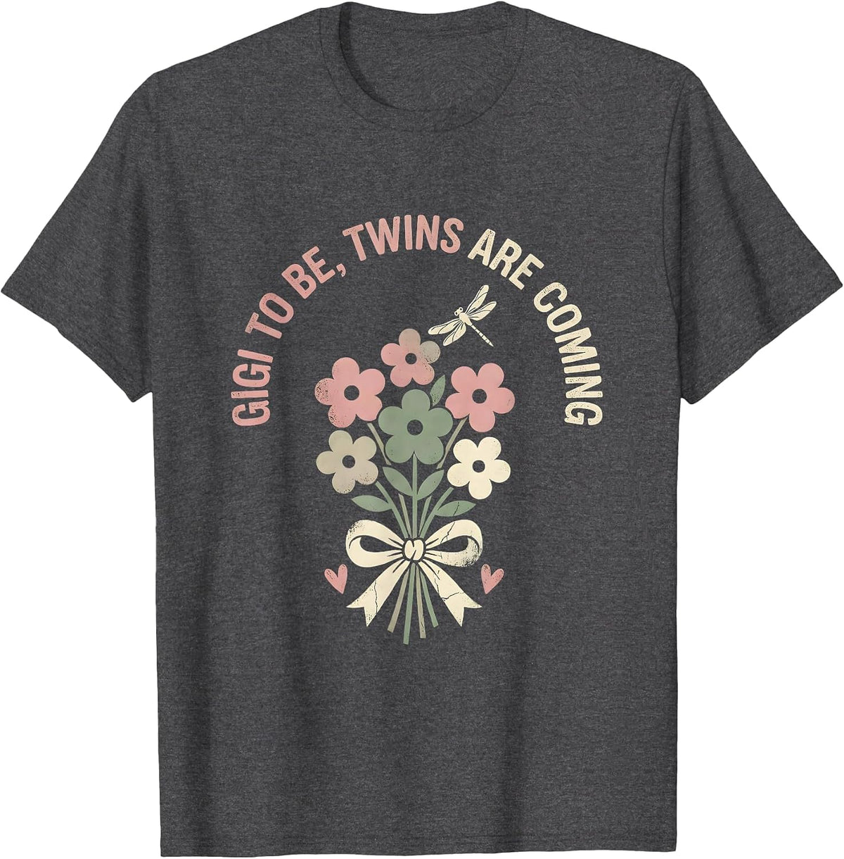 Gigi To Be Twins Are Coming Floral Boho Pregnancy T-Shirt - Dark Heather Grey