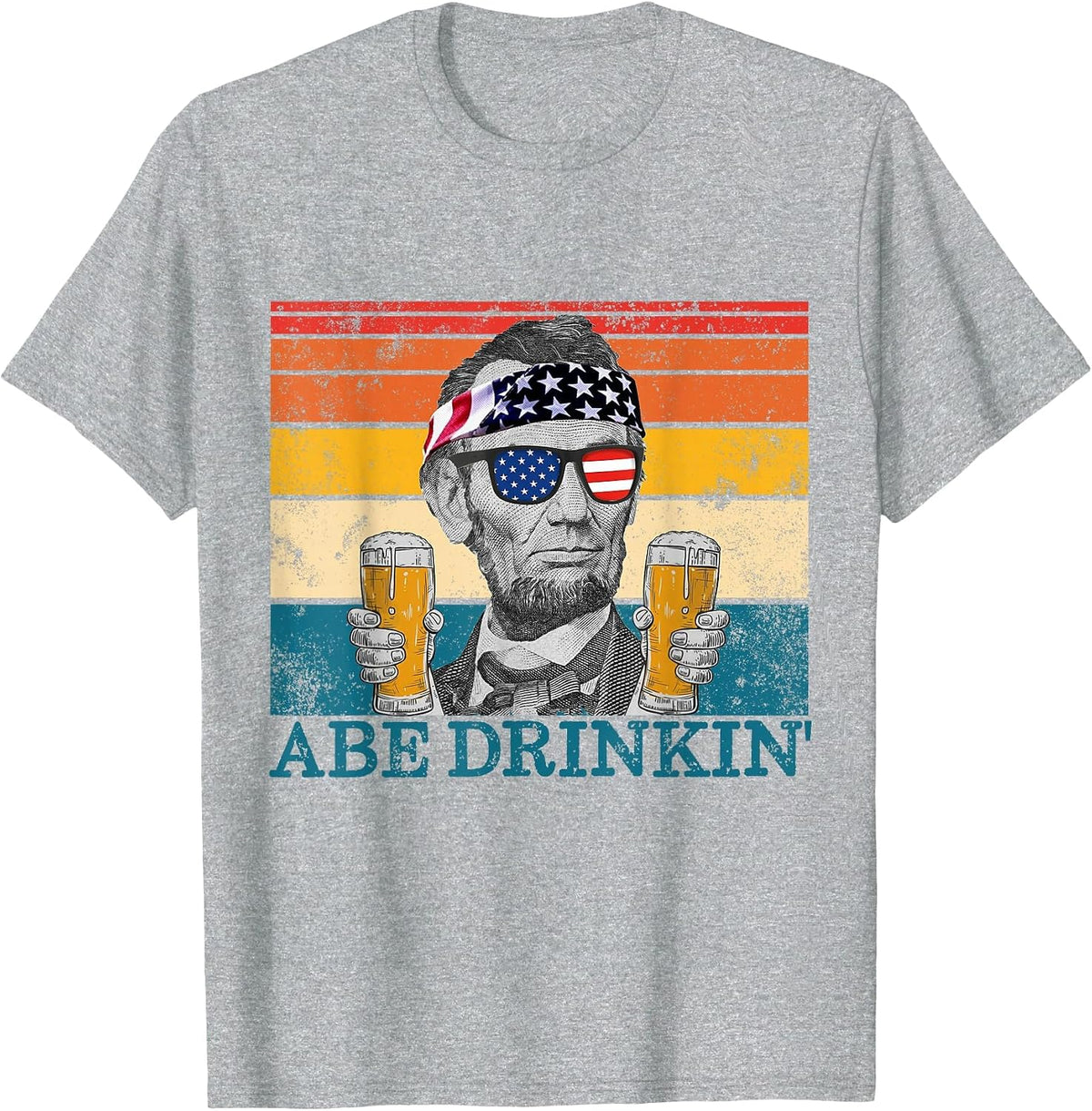 Abe Drinkin' Retro Drinking President Abraham Lincoln T-Shirt - Heather Grey