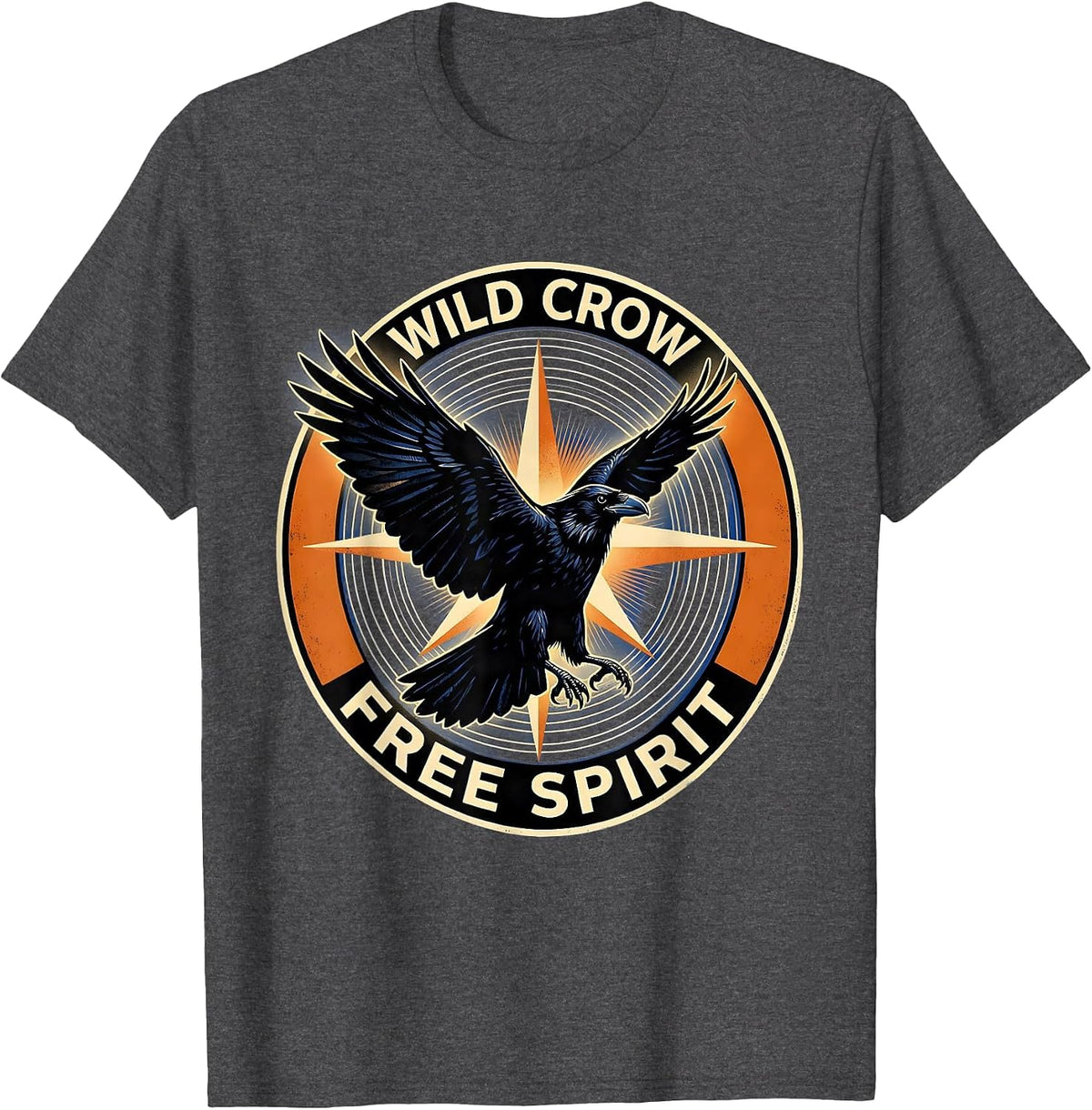 Men's Wild Crow Free Spirit Nature Lover Design T-Shirt - Dark Heather Grey