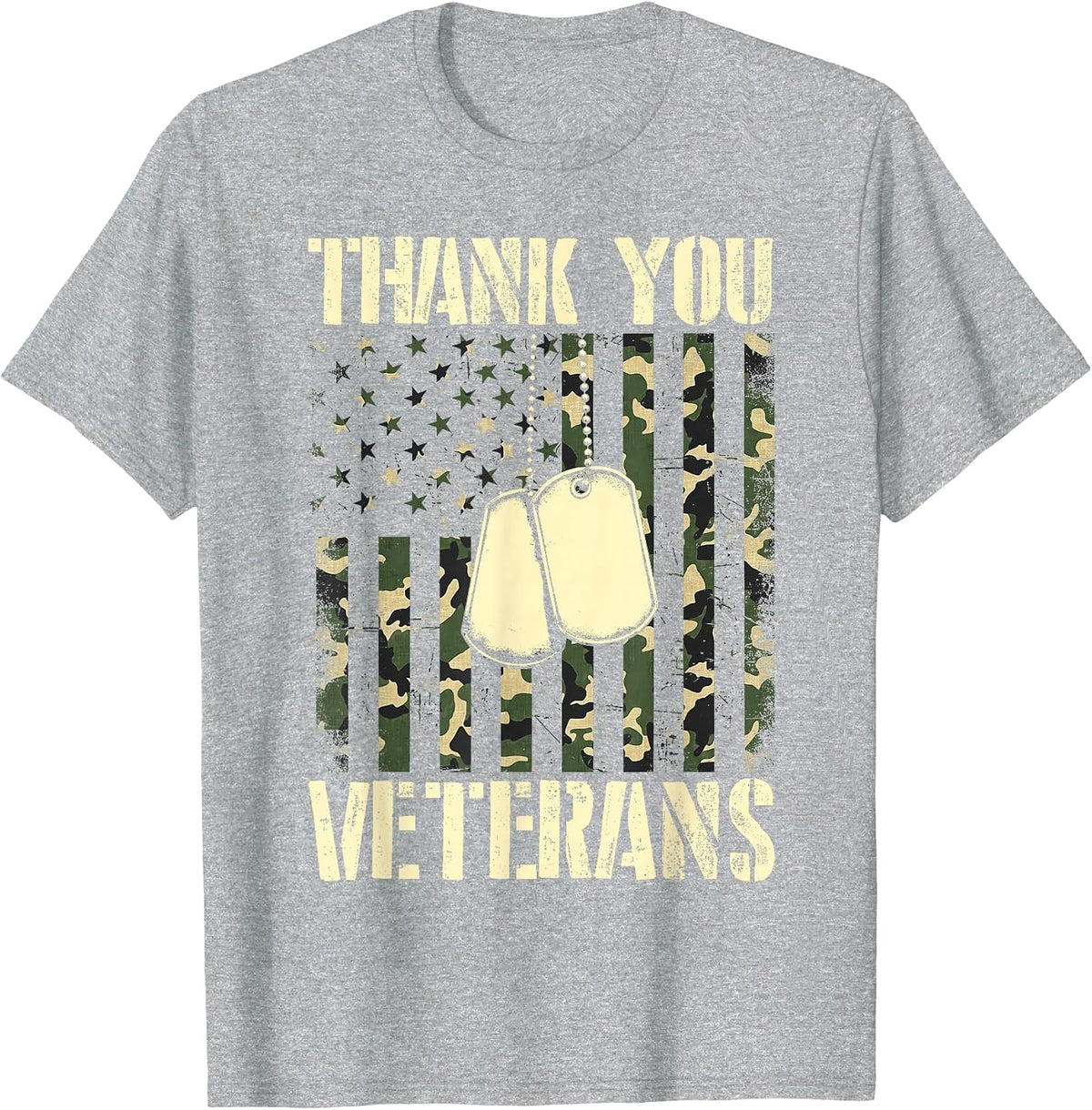 Thank You Veterans Patriotic Dog Tag American Flag Men Women T-Shirt - Heather Grey