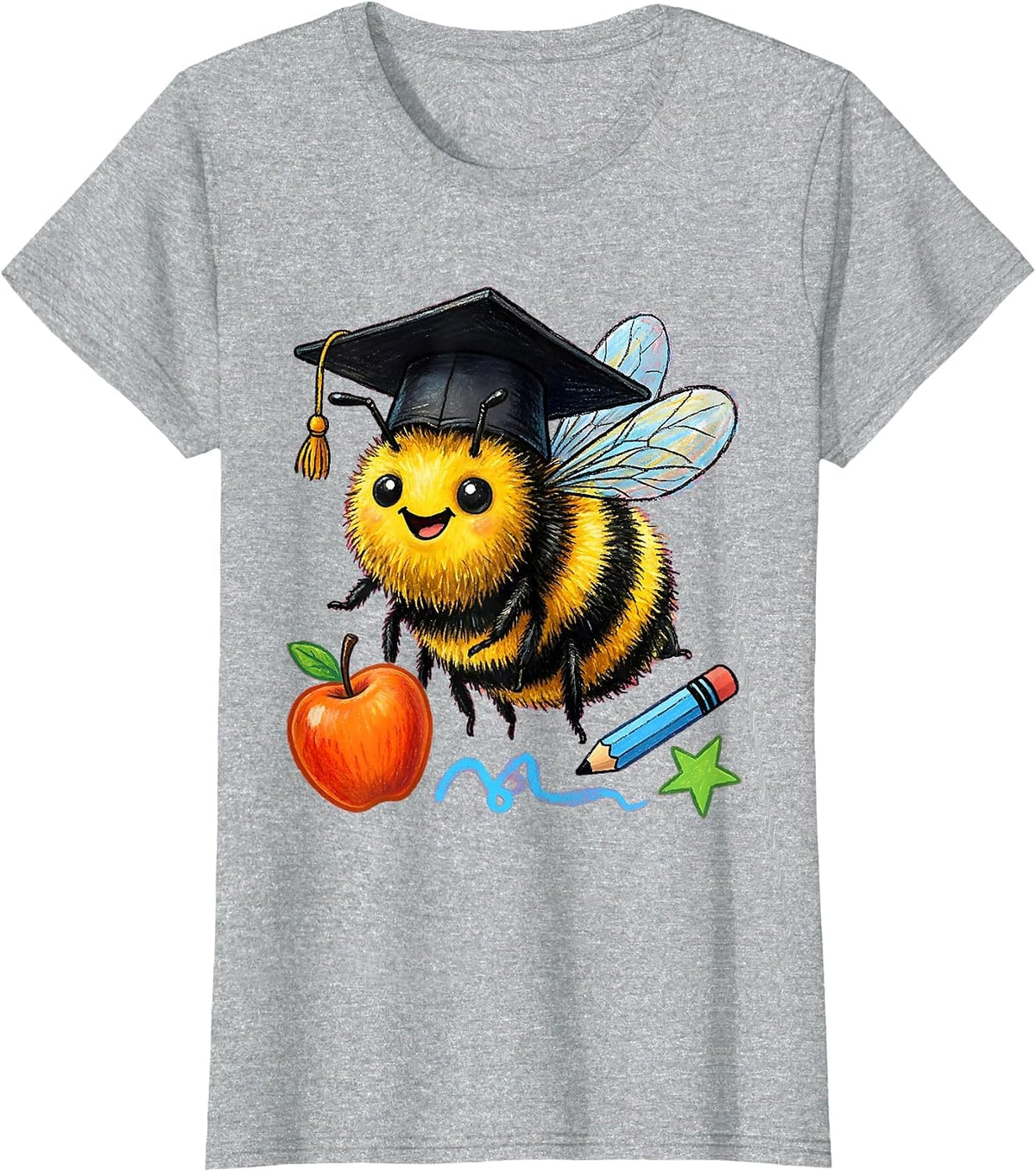 Women's Third Grade Teacher Spelling Bee Mortarboard Graphic T-Shirt - Heather Grey