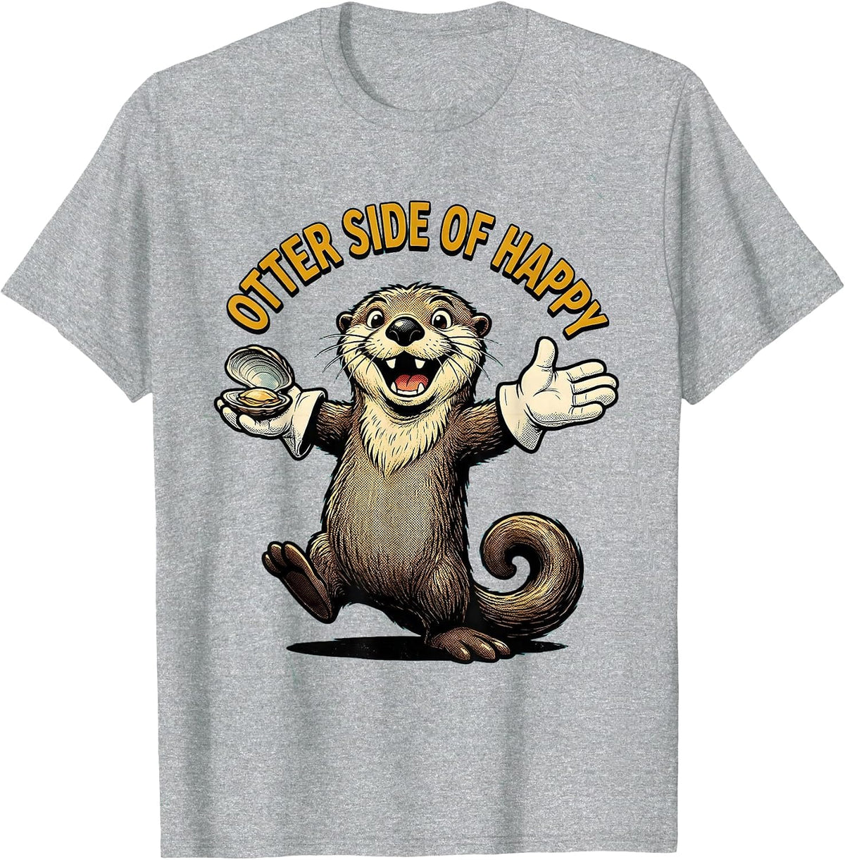 Men's Otter Side of Happy Cute Otter Design T-Shirt - Heather Grey