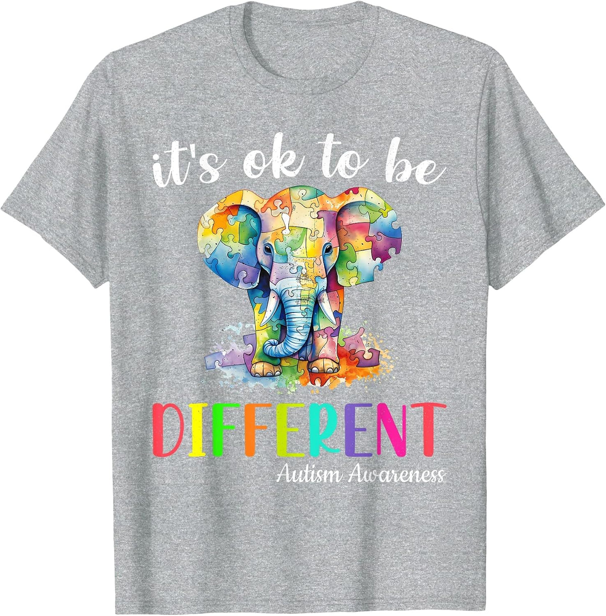 Elephant Autism Awareness It's Ok to Be Different Boys Kids T-Shirt - Heather Grey