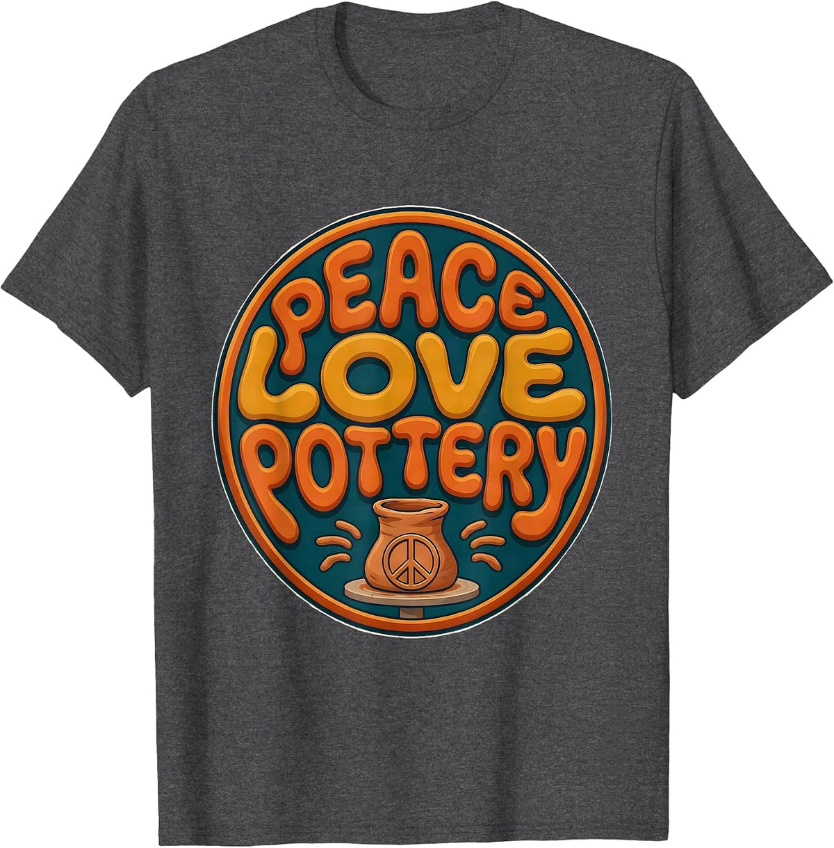 Men's Peace Love Pottery Hippie 60s 70s Retro Costume Party T-Shirt - Dark Heather Grey