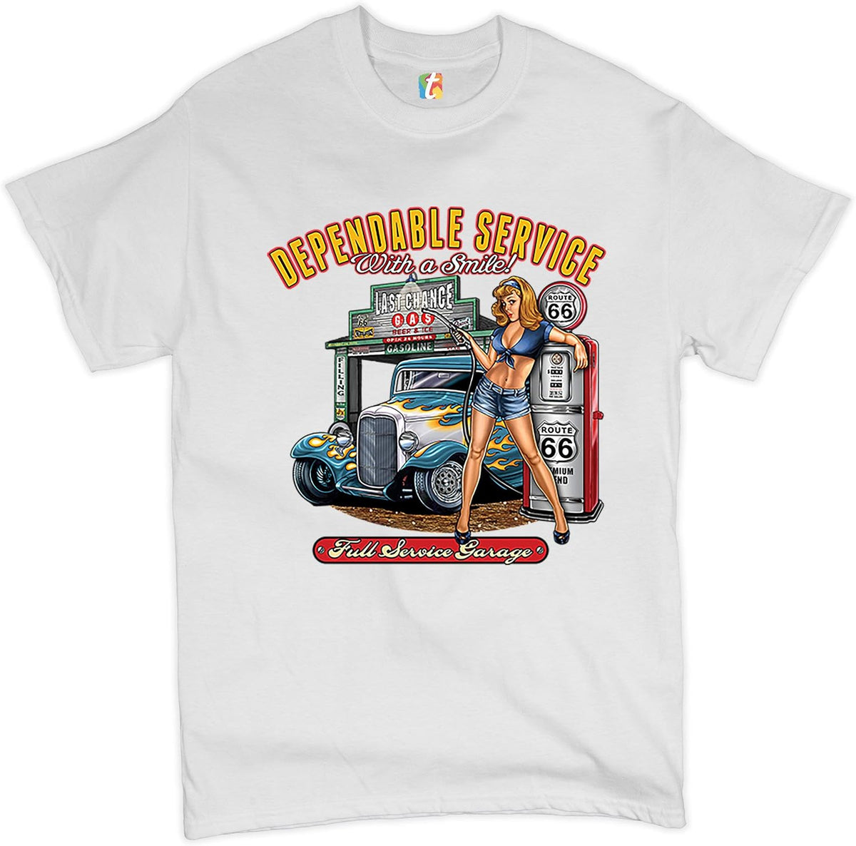 Dependable Service T-Shirt Route 66 Hot Rod Full Service Garage Men's Tee - White