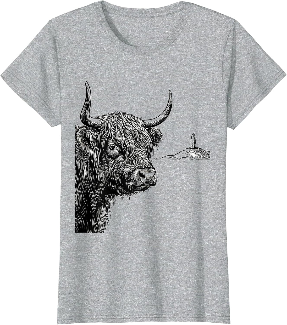 Highland Cow Farm Humor Line Art Western Animal Lover T-Shirt - Heather Grey