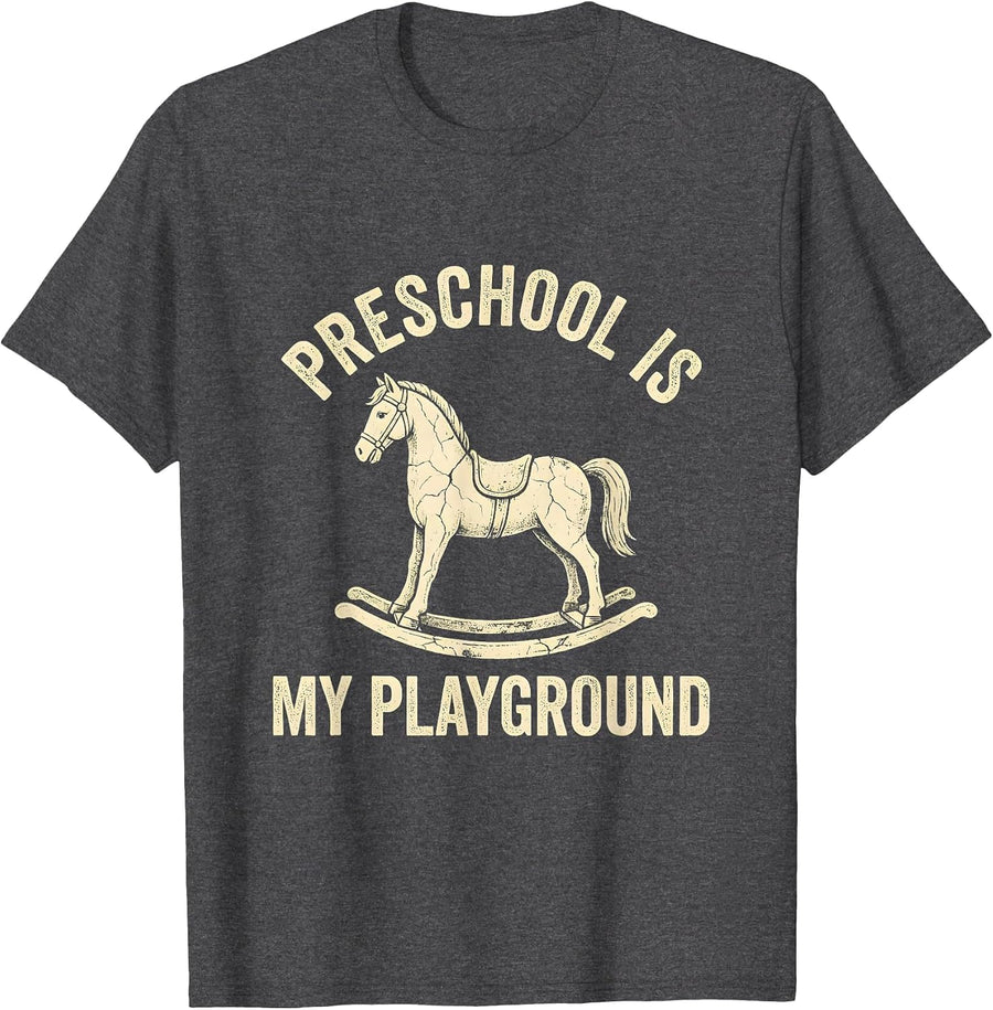 Men's Preschool Is My Playground Teacher Design T-Shirt - Dark Heather Grey
