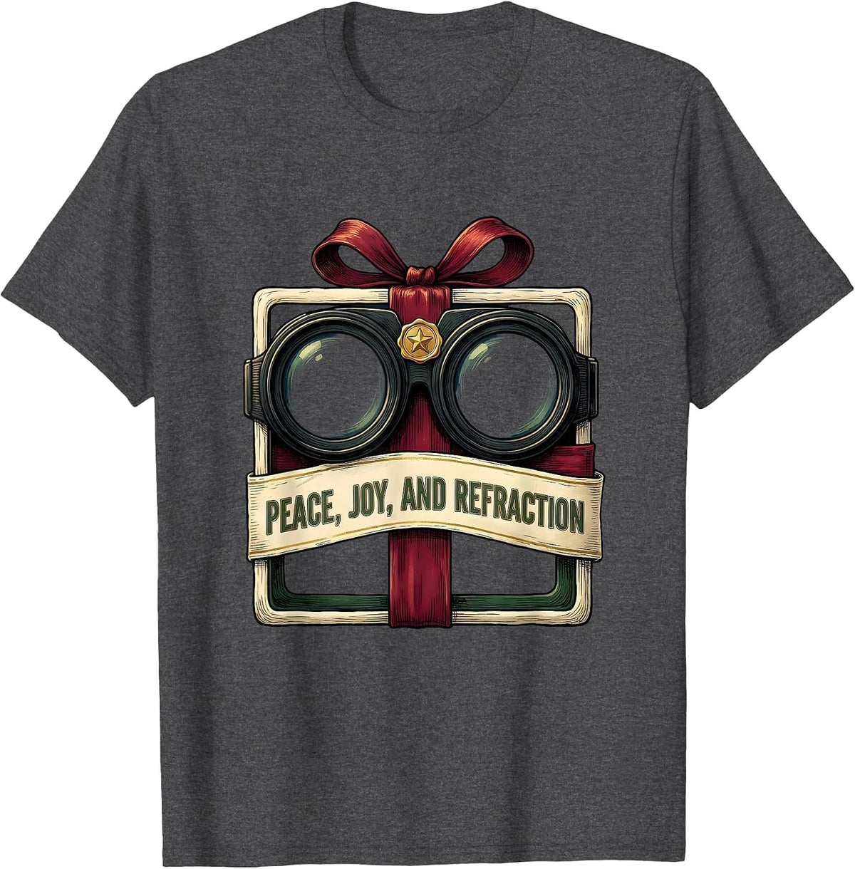 Men's Peace Joy And Refraction Optometrist Christmas Eyewear Humor T-Shirt - Dark Heather Grey
