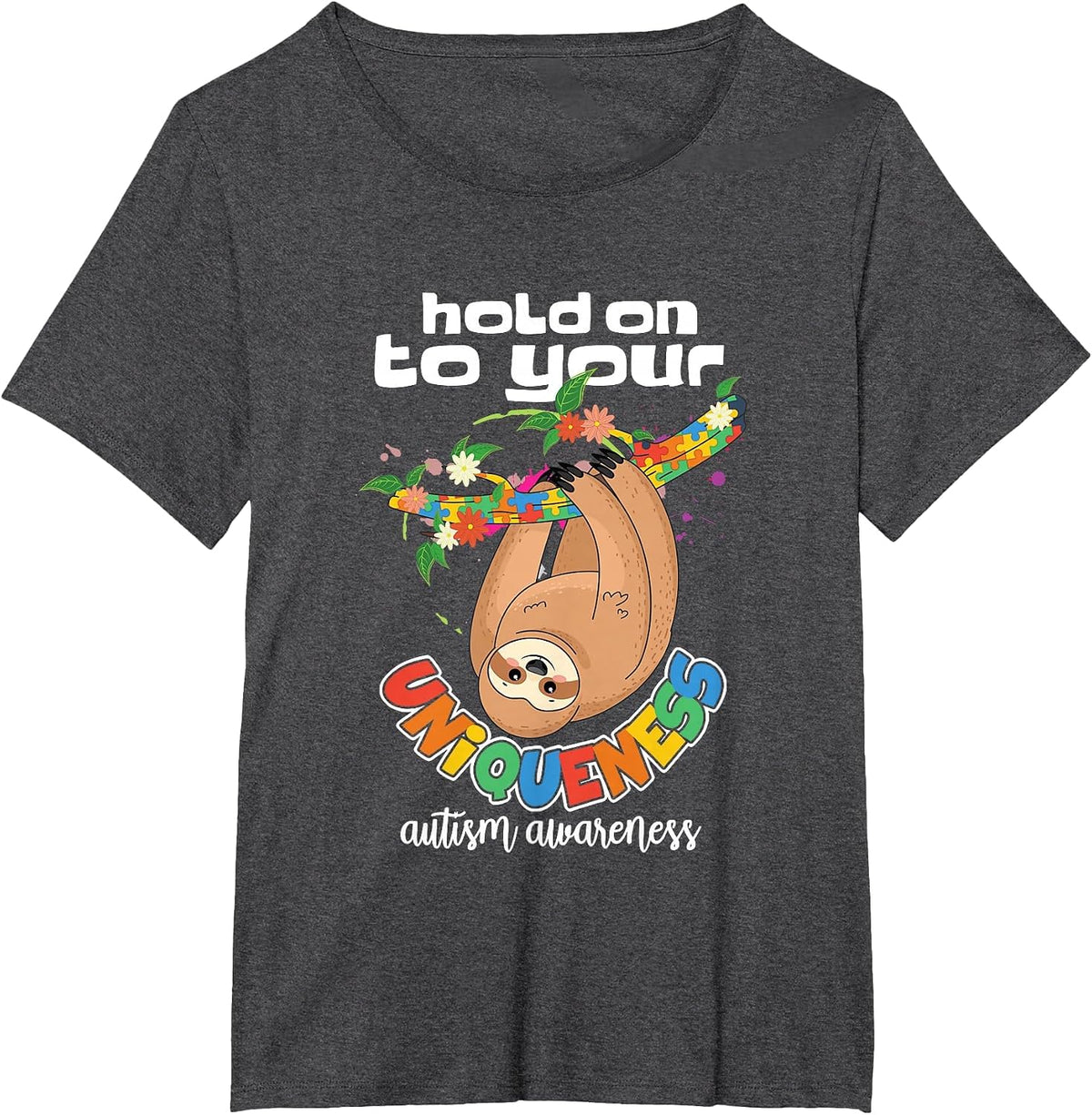 Autism Awareness Uniqueness Sloth Puzzle Autistic Tolerance T-Shirt - Dark Heather Grey
