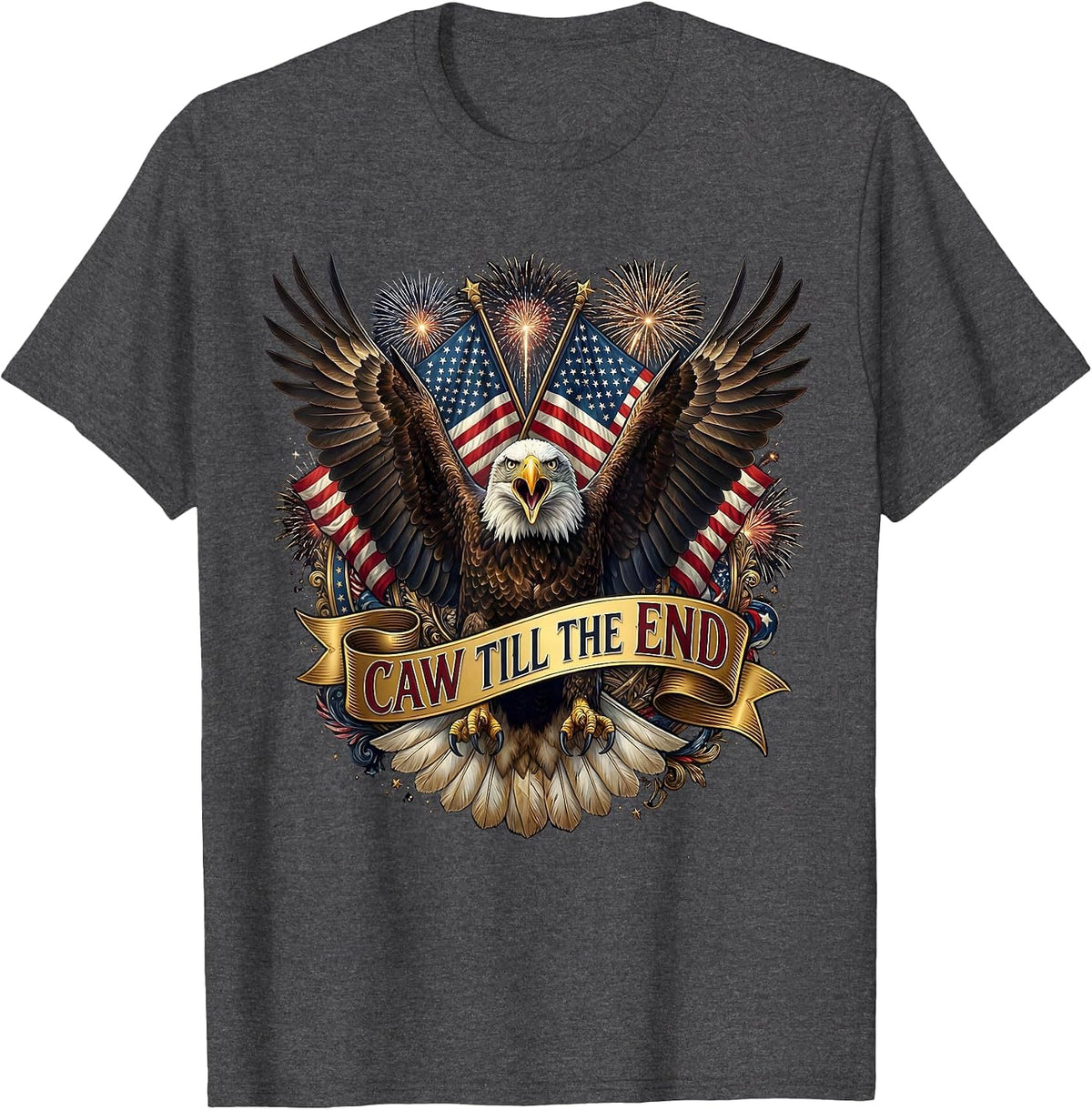 Men's Caw Till The End Crow Lover Design T-Shirt - Dark Heather Grey