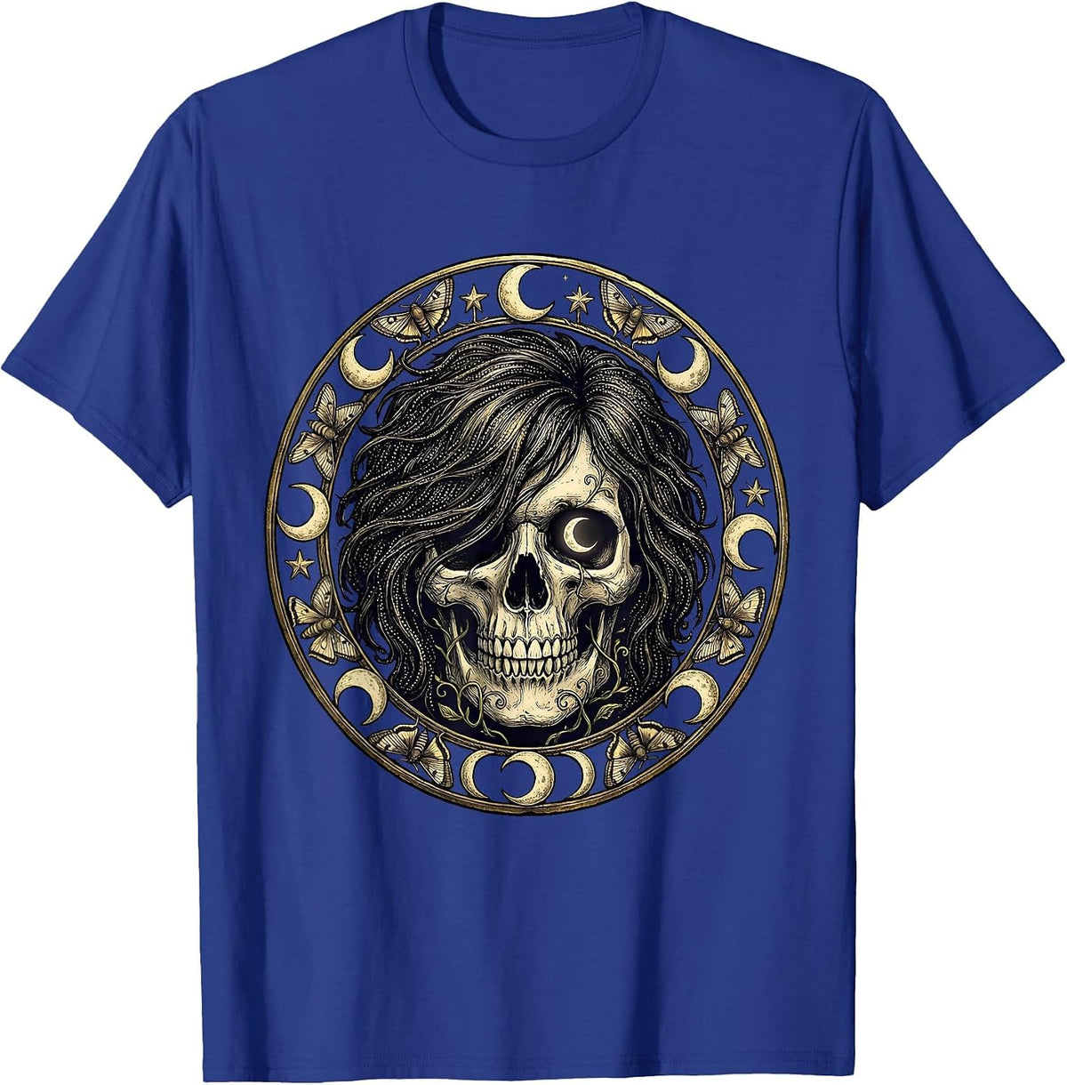 Emo Skull Side-Swept Hair Graphic Design T-Shirt - Royal Blue