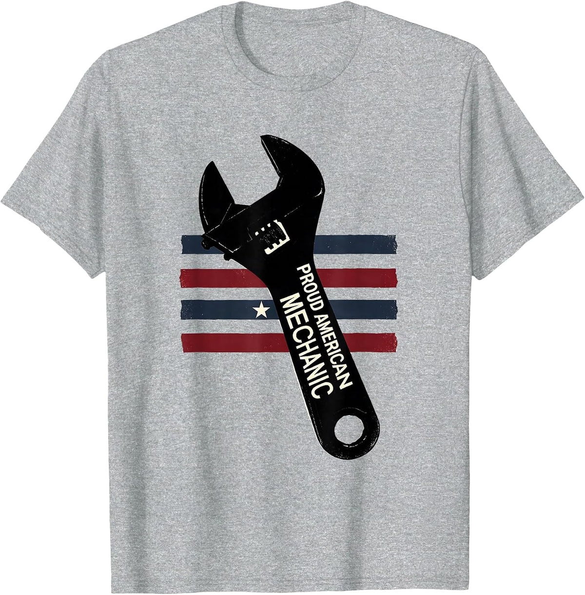 Men's Proud American Mechanic Flat Patriotic Wrench Tool Worker T-Shirt - Heather Grey