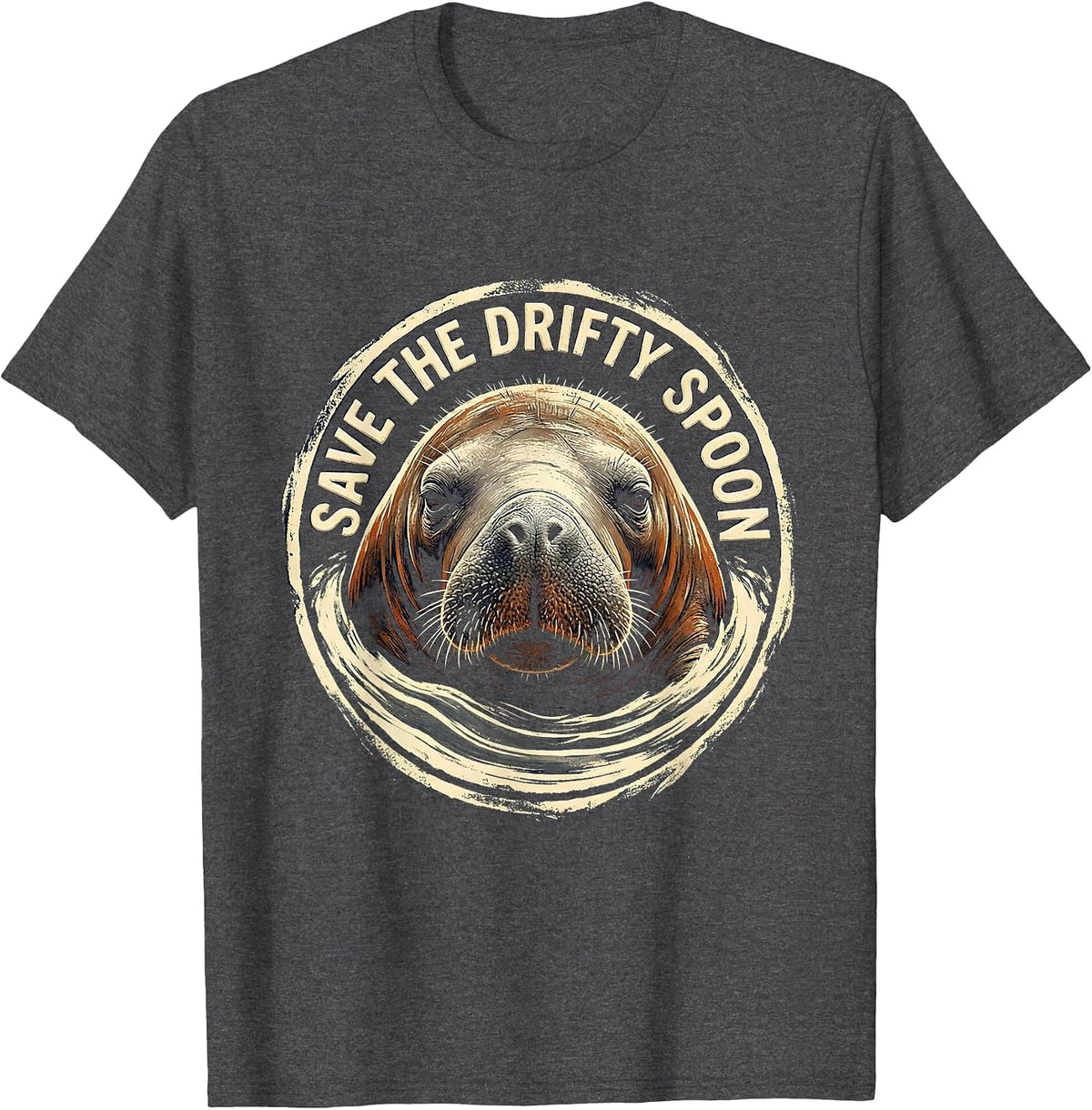 Men's Save The Drifty Spoon Manatee Lover Funny Sea Cow Humor T-Shirt - Dark Heather Grey