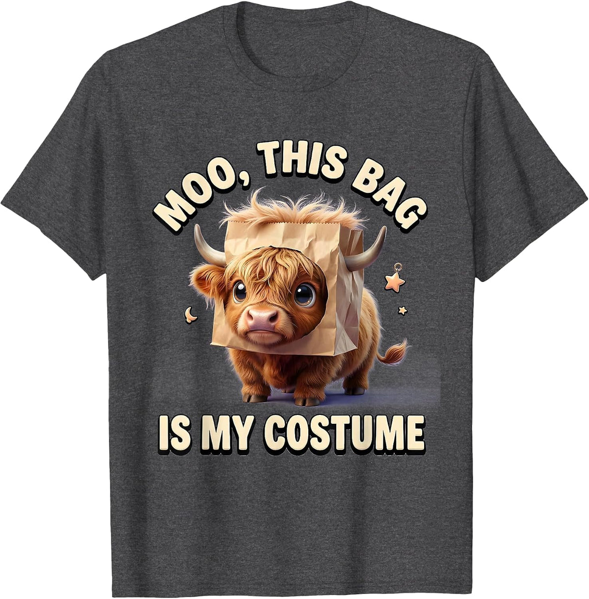 Moo This Bag Is My Costume Cute Kawaii Highland Cow T-Shirt - Dark Heather Grey