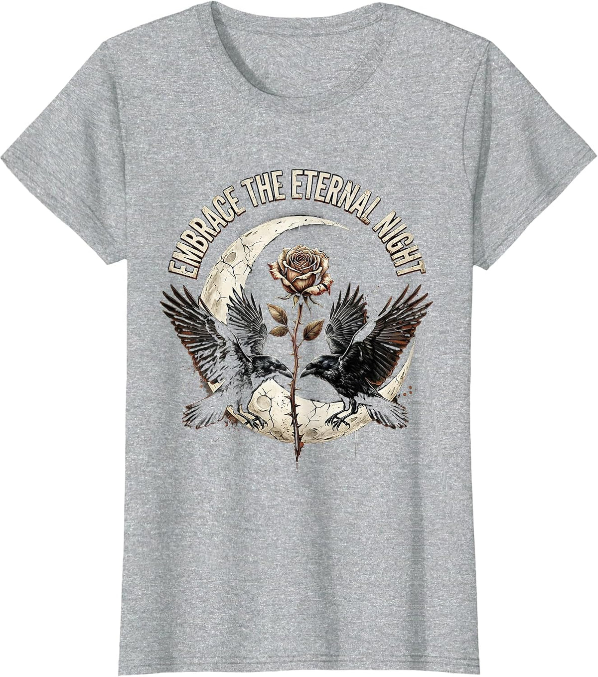 Embrace the Eternal Night Goth Dark Design T-Shirt - Heather Grey