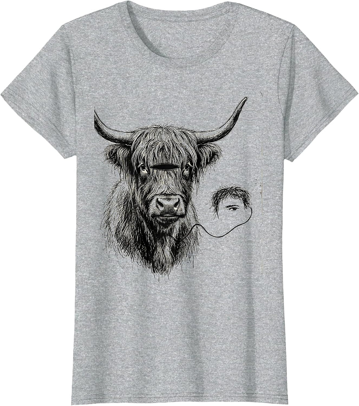 Highland Cow Doodle Cute Cow Lover Humor T-Shirt - Heather Grey