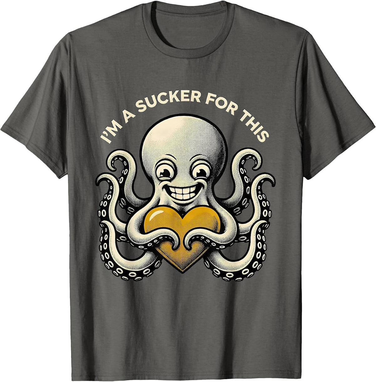 Men's I'm A Sucker For This Retro Cartoon Octopus Lover Ocean T-Shirt - Asphalt Grey