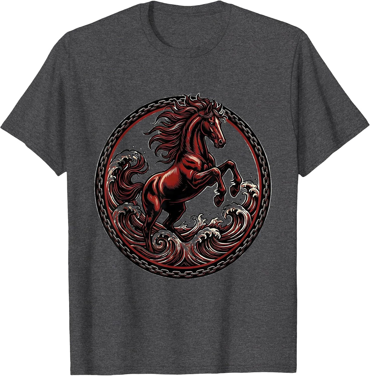 Men's Horse Galloping Through Ocean Waves Graphic T-Shirt - Dark Heather Grey