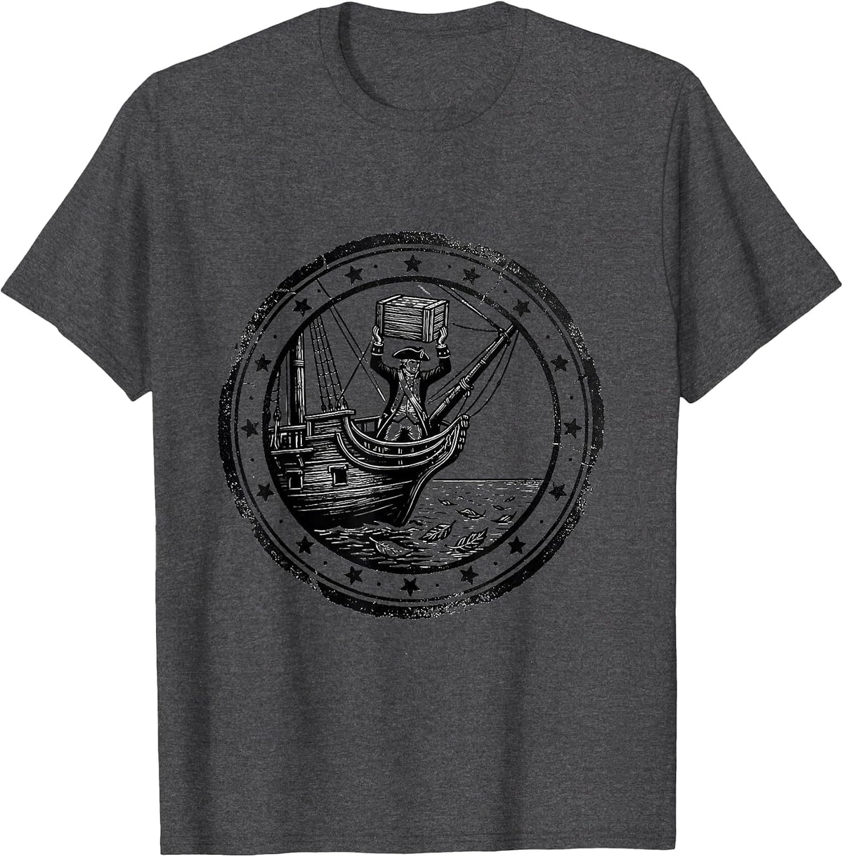 Colonial Stamp Impression History Teacher Pun Humor T-Shirt - Dark Heather Grey