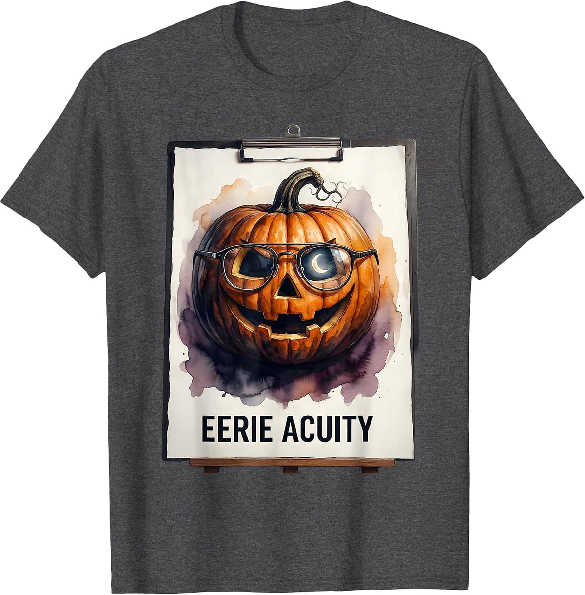 Men's Eerie Acuity Watercolor Halloween Optometrist Eye Doctor T-Shirt - Dark Heather Grey