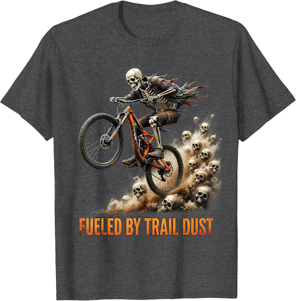 Fueled by Trail Dust Mountain Bike Design T-Shirt - Dark Heather Grey