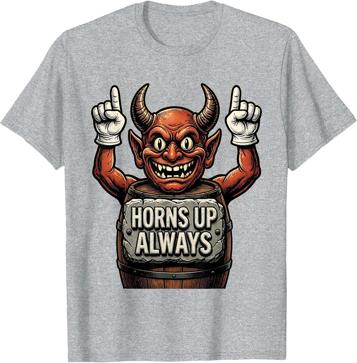 Men's Horns Up Always Metal Band Graphic Design T-Shirt - Heather Grey