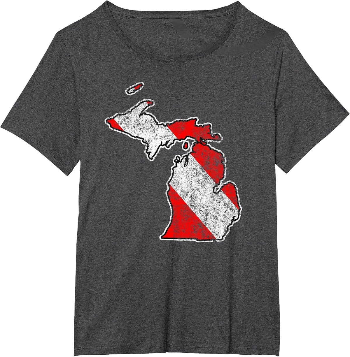 Vintage Michigan Scuba Dive Flag Map Diving Diver T-Shirt - Dark Heather Grey