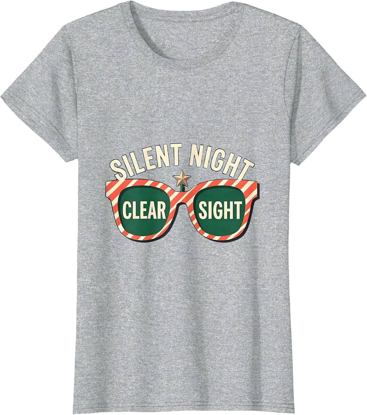 Silent Night, Clear Sight Funny Optometrist Christmas Eye T-Shirt - Heather Grey