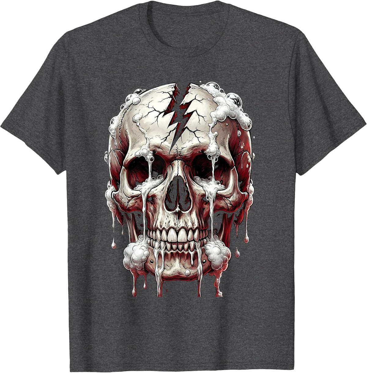 I Have Rabies Cracked Skull Dripping Foam Graphic T-Shirt - Dark Heather Grey