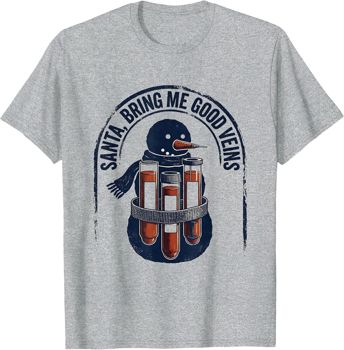Men's Santa Bring Me Good Veins Rubber Stamp Phlebotomist T-Shirt - Heather Grey