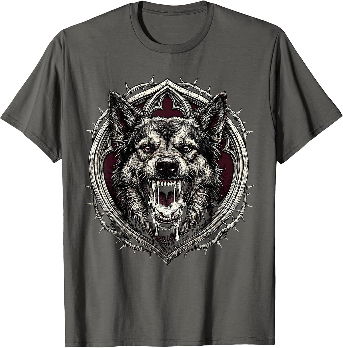 Rabid Dog Foaming at Mouth Graphic Design T-Shirt - Asphalt Grey