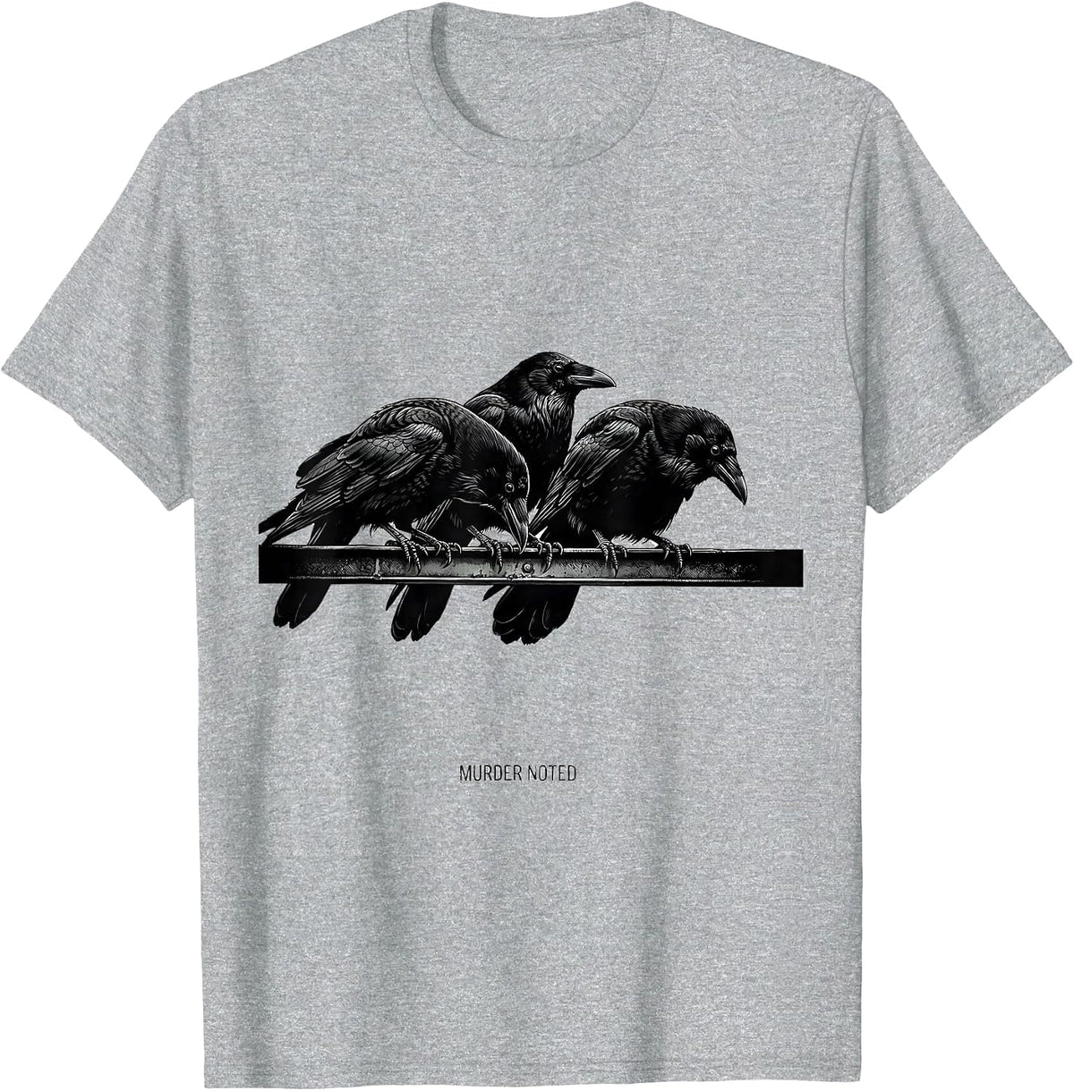 Men's Murder Noted Monochromatic Crow Dark Humor Gothic Bird Lover T-Shirt - Heather Grey