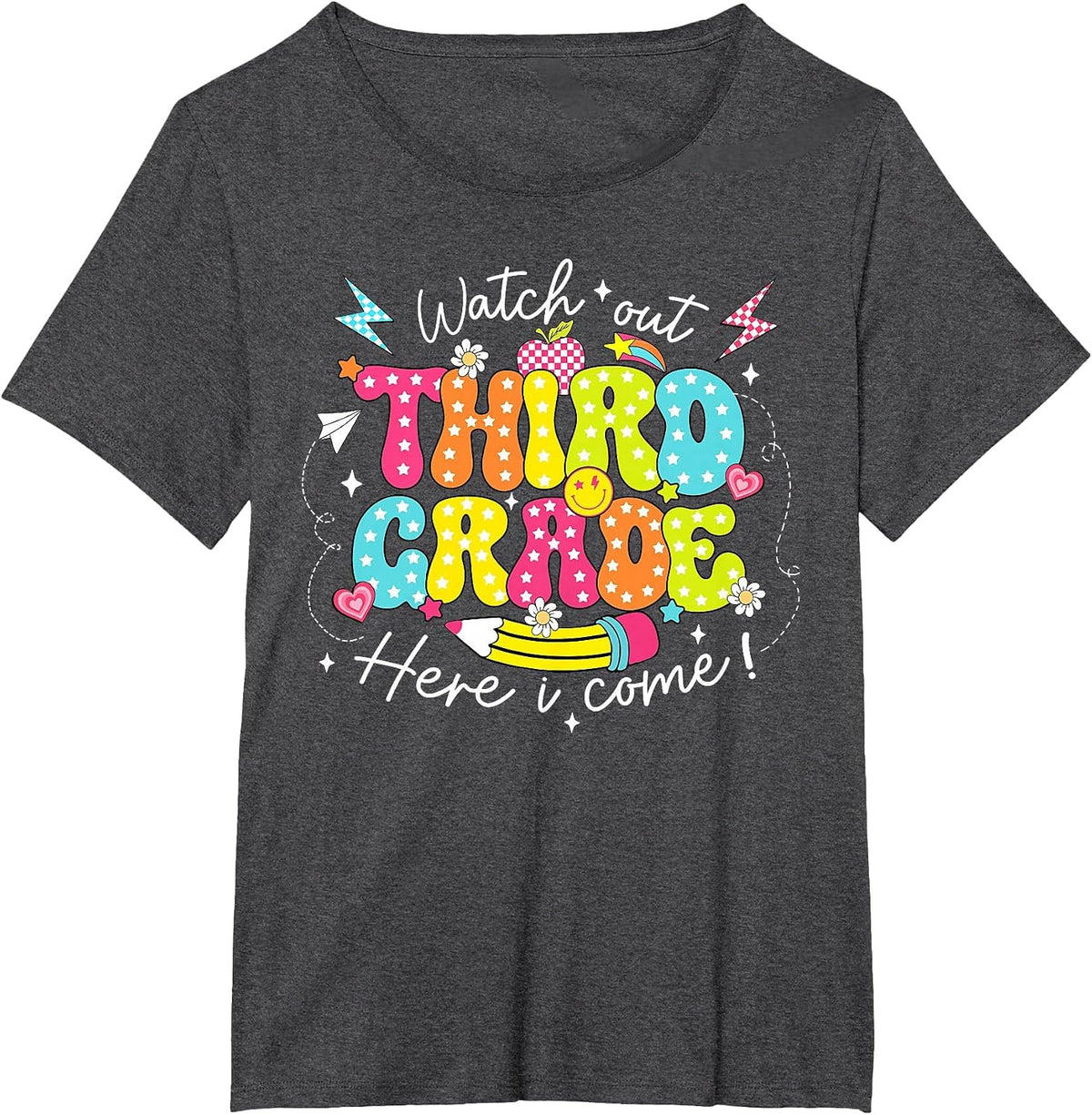 Back to School Watch Out Third Grade Here I Come Pencil T-Shirt - Dark Heather Grey